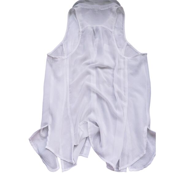 Free People White Sheer Sleeveless Button Down Collar Top Medium Light Academia - Picture 3 of 5